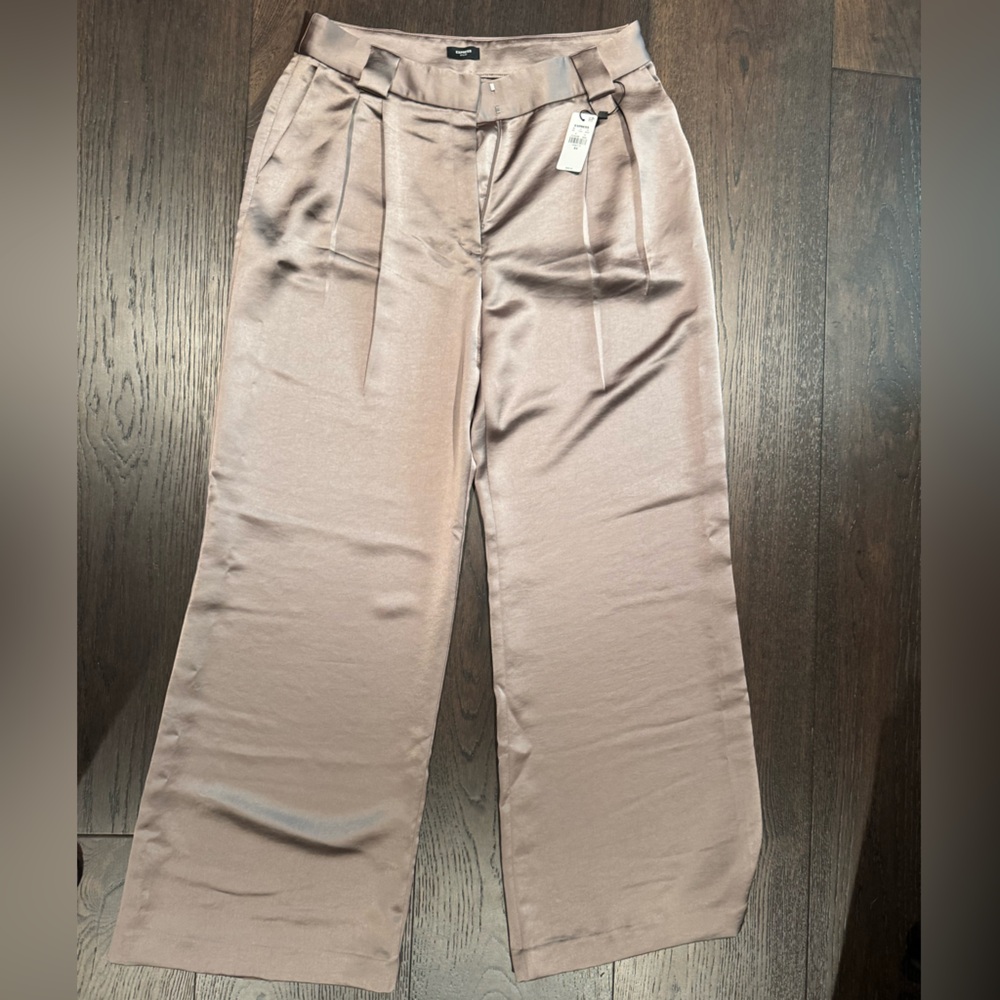 Express Satin Wide-Leg Pants in Taupe